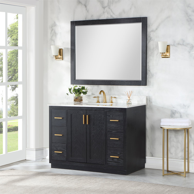 Everly Quinn Gazsi 48" Single Bathroom Vanity Set In Black Oak With